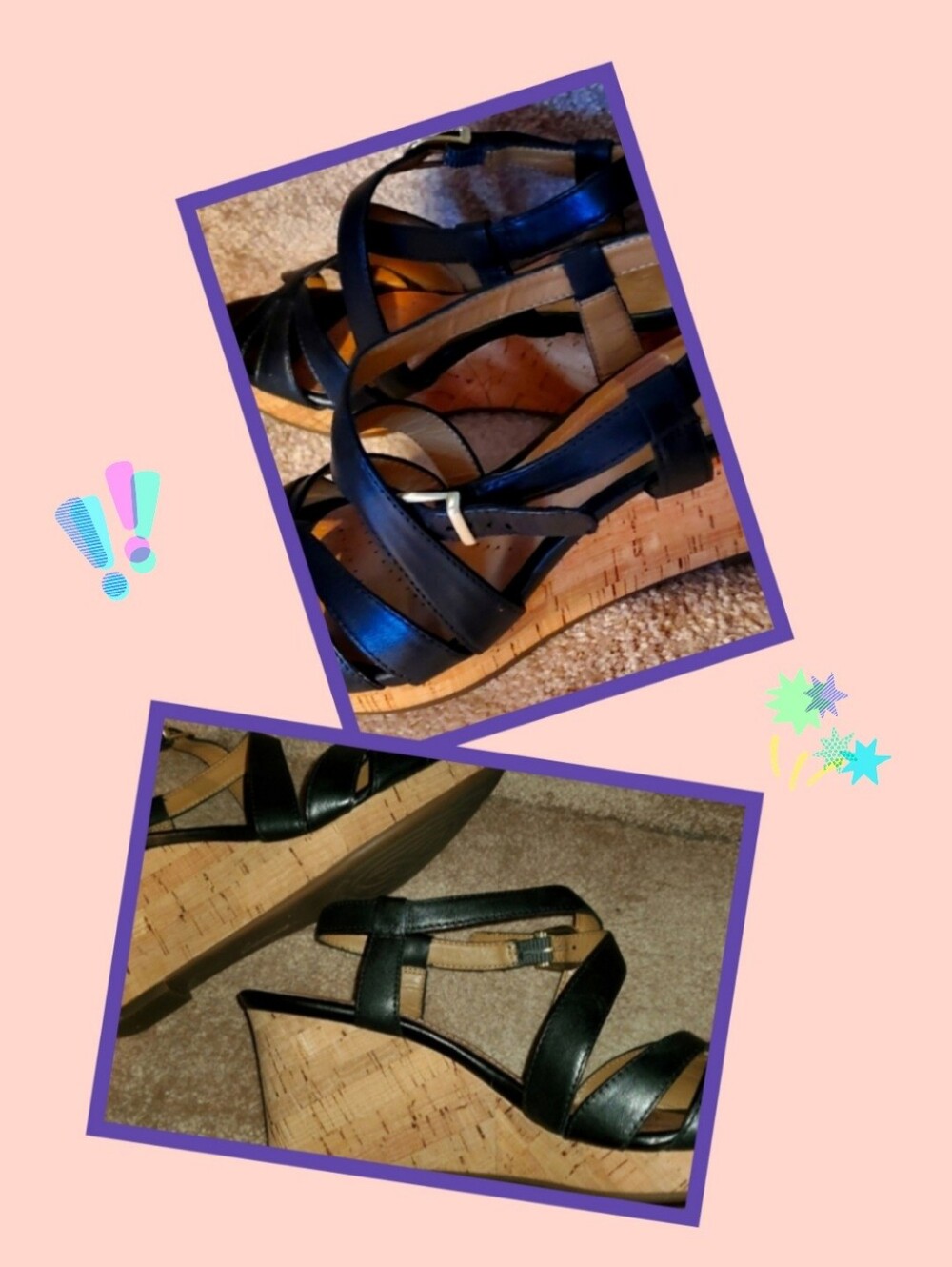 LIKE NEW CLARK'S Black Leather Wedge Sandals size 9